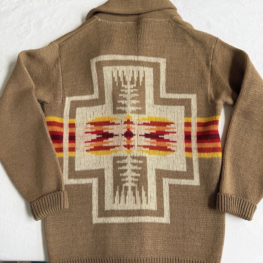 Vintage 70s Pendleton Wool Sweater High Grade Western Wear Navajo Aztec Cardigan - Picture 7 of 9
